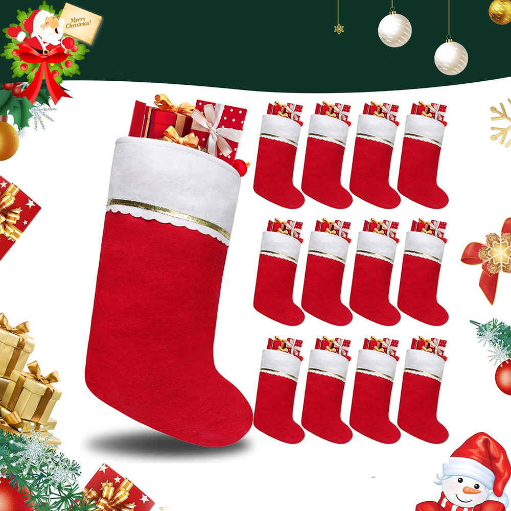 KCYSTA 12 Pcs Christmas Felt Stockings Bulk, 15 inch Red Felt Stockings Bags Xmas Fireplace Hanging Stockings Christmas Tree Hanging Ornaments for Family